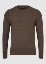 Mens Crew Neck Extrafine Merino Wool Jumper - Khaki