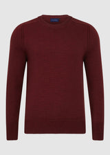 Mens Crew Neck Extrafine Merino Wool Jumper - Merlot