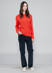Womens Crew Neck Extrafine Merino Wool Jumper - Burnt Orange