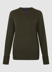 Womens Crew Neck Extrafine Merino Wool Jumper - Green Moss
