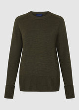 Womens Crew Neck Extrafine Merino Wool Jumper - Green Moss