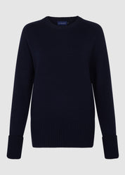 Womens Crew Neck Extrafine Merino Wool Jumper - Navy