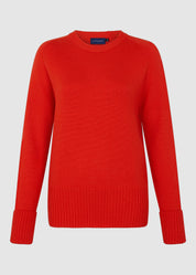 Womens Crew Neck Extrafine Merino Wool Jumper - Burnt Orange