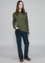 Womens Crew Neck Extrafine Merino Wool Jumper - Green Moss