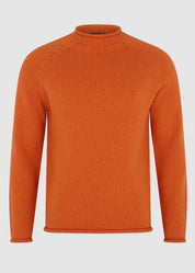 British Wool Roll-Edge Crew Neck Jumper - Orange