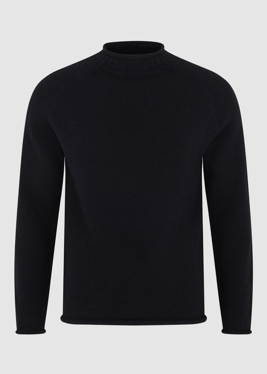 British Wool Roll-Edge Crew Neck Jumper - Black
