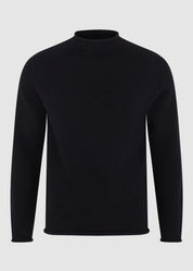 British Wool Roll-Edge Crew Neck Jumper - Black