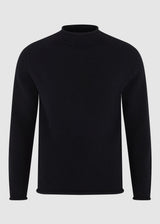 British Wool Roll-Edge Crew Neck Jumper - Black
