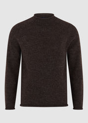 British Wool Roll-Edge Crew Neck Jumper - Brown
