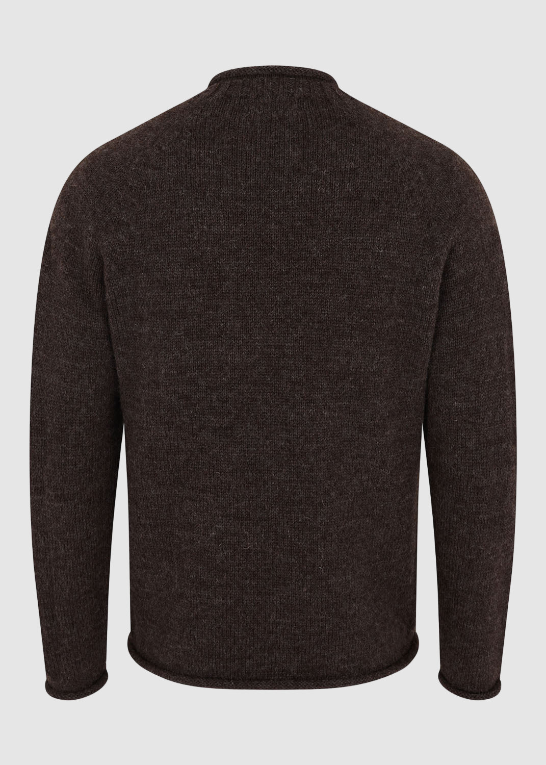 British Wool Roll-Edge Crew Neck Jumper - Brown