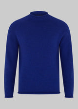 British Wool Roll-Edge Crew Neck Jumper - Ink Blue