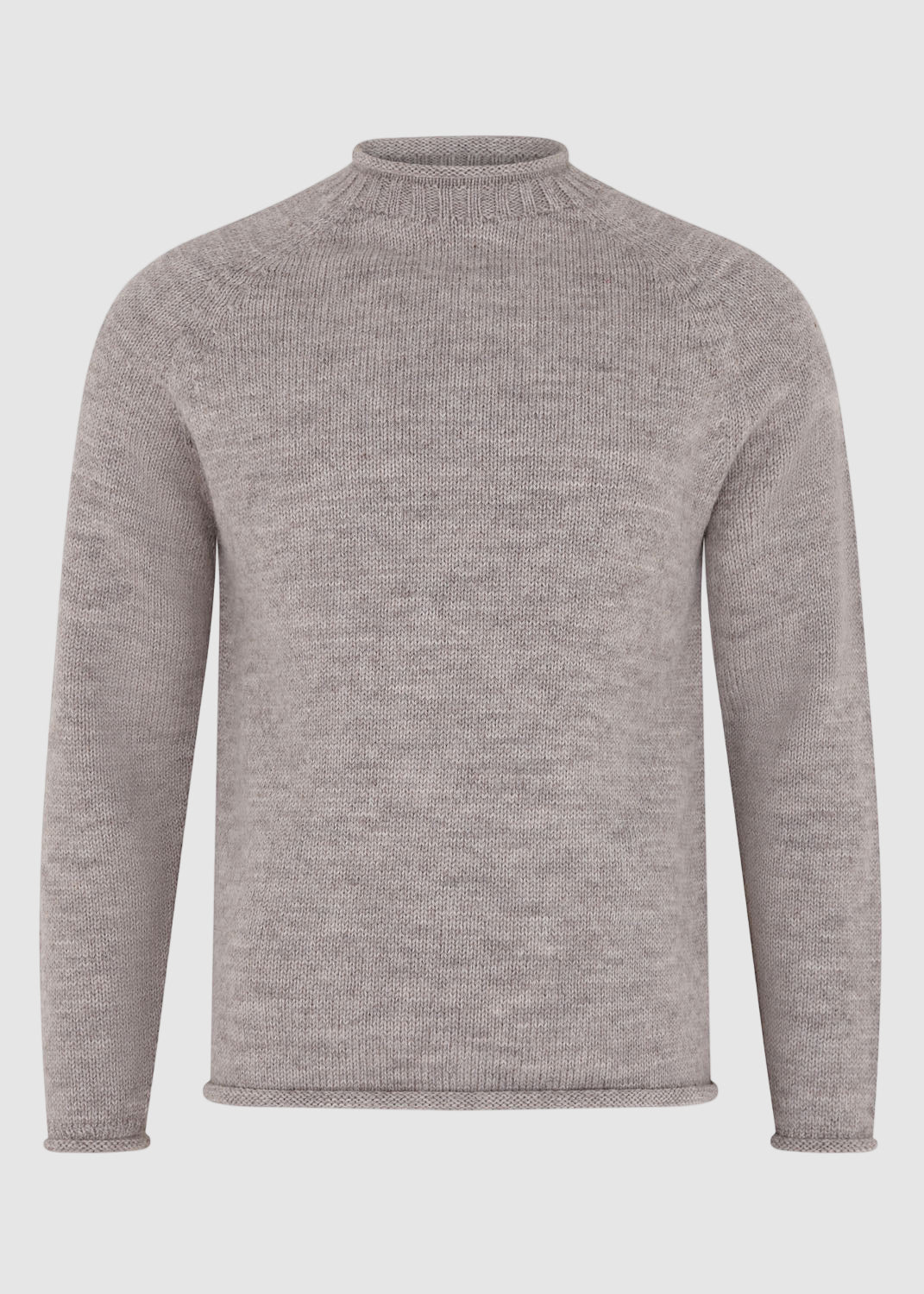 British Wool Roll-Edge Crew Neck Jumper - Oatmeal