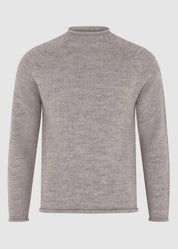 British Wool Roll-Edge Crew Neck Jumper - Oatmeal