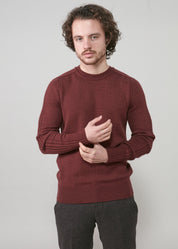 Mens Crew Neck Extrafine Merino Wool Jumper - Merlot