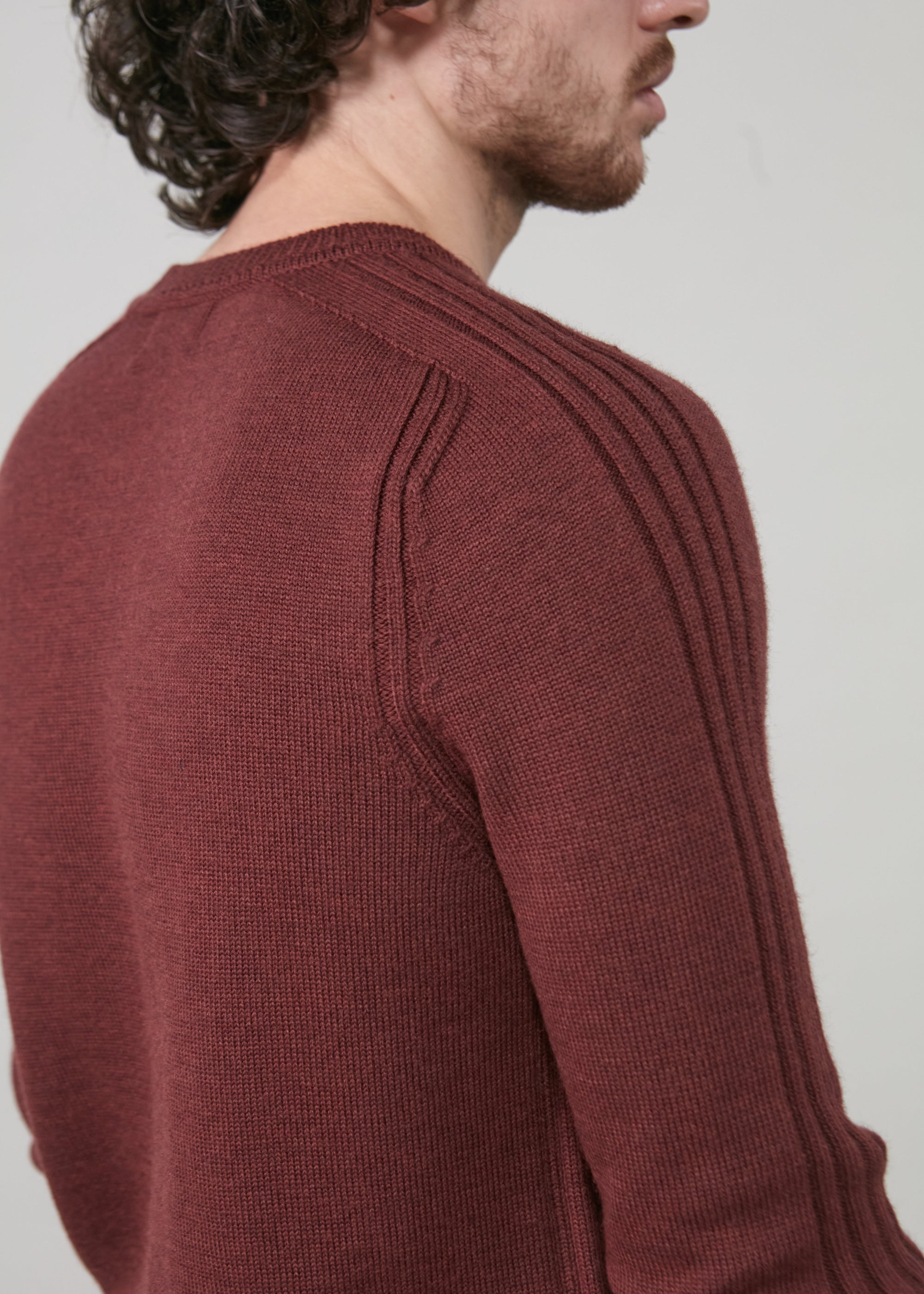 Mens Crew Neck Extrafine Merino Wool Jumper - Merlot