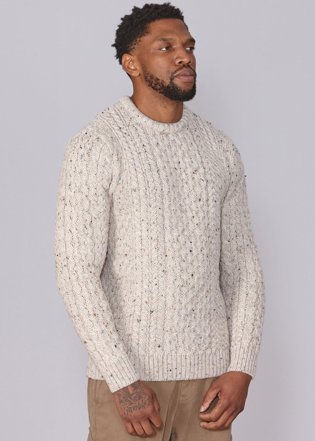 Classic Aran Wool Jumper - Beige Twist | Made from British Wool | 23 Foxes - Knitwear