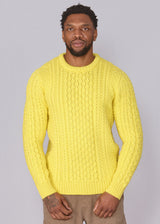 Classic Aran Wool Jumper - Yellow | Made from British Wool