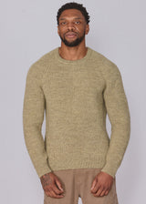 Mens SuperSoft British Wool Raglan Ribbed Jumper - Moss
