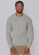 Mens SuperSoft British Wool Raglan Ribbed Jumper - Grey