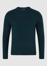 Men’s 100% Wool Crew Neck Jumper – Two-Tone Saddle Shoulder - Green