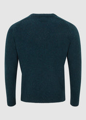 Men’s 100% Wool Crew Neck Jumper – Two-Tone Saddle Shoulder - Green