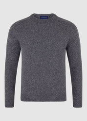 Men’s 100% Wool Crew Neck Jumper – Two-Tone Saddle Shoulder - Grey