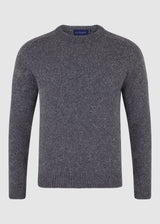 Men’s 100% Wool Crew Neck Jumper – Two-Tone Saddle Shoulder - Grey
