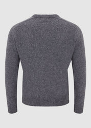 Men’s 100% Wool Crew Neck Jumper – Two-Tone Saddle Shoulder - Grey