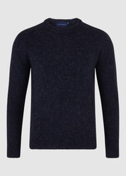 Men’s 100% Wool Crew Neck Jumper – Two-Tone Saddle Shoulder - Navy