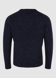 Men’s 100% Wool Crew Neck Jumper – Two-Tone Saddle Shoulder - Navy