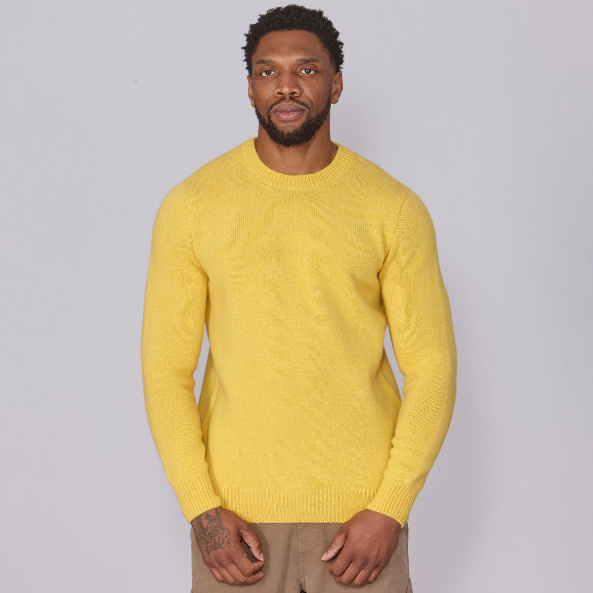 Shetland Wool Mens Crew Neck Jumper - Yellow