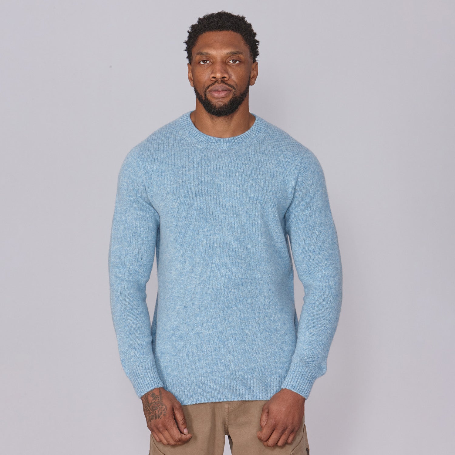 Shetland Wool Mens Crew Neck Jumper - Baby Blue